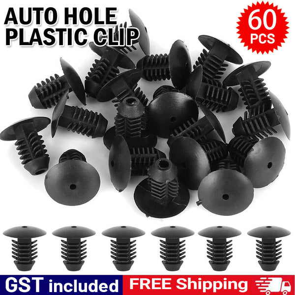 60pc Fits10mm Hole Plastic Clip Push Type Fastener Auto Bumper Fender Door Rivet