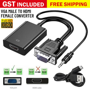 2x VGA Male to HDMI Female Converter Adapter 1080P Stereo Audio Output New