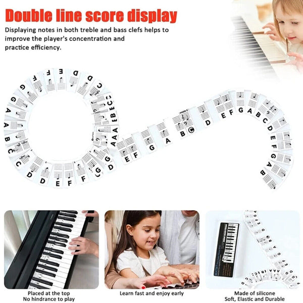 Removable Piano Keyboard Note Labels Reusable Silicone Piano Stickers 88 Keys