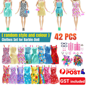 42Pcs Items For Barbie-Doll Jewellery Clothes Set Accessories Dresses Shoes