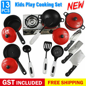 13Pcs Kids Play Kitchen Food Toys Cooking Utensils Pots Pans Accessories Set