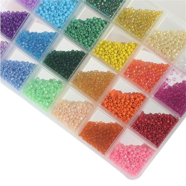 24000X Glass Seed Beads 24 Colors Loose Beads Kit DIY Making Bracelet Beads 2mm