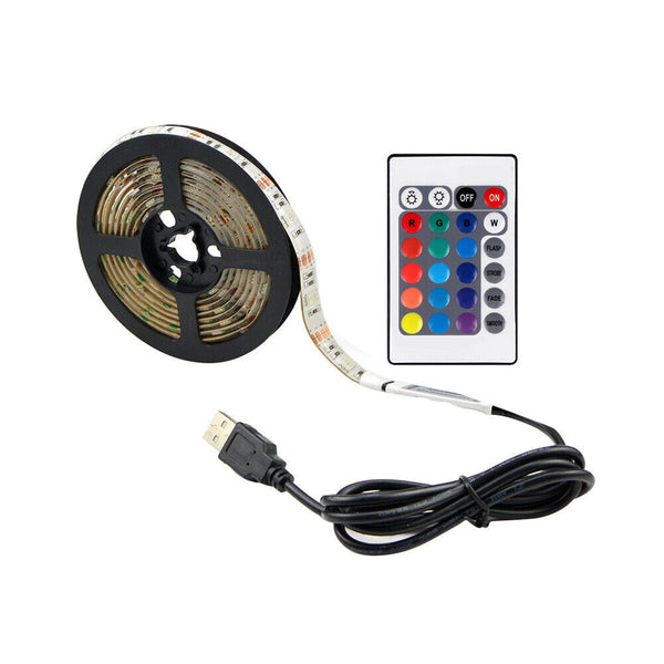 5V 1M/2M/3M/4M/5M USB RGB LED Strip Light 5050 TV Back 24 IR Remote