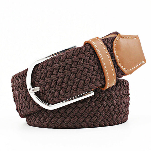 Unisex Stretch Elastic Braided Woven Canvas Buckle Jeans Waist Belt Waistband