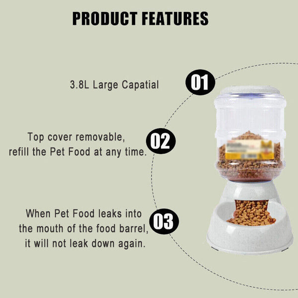Automatic 3.8L Water Feeder Food Pet Dog Cat Puppy Dispenser Feeder Bowl Bottle