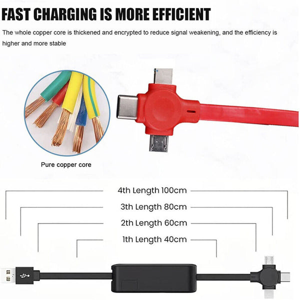 3 in 1 Multi USB Charger Charging Cable Cord For iPhone Samsung Google Android