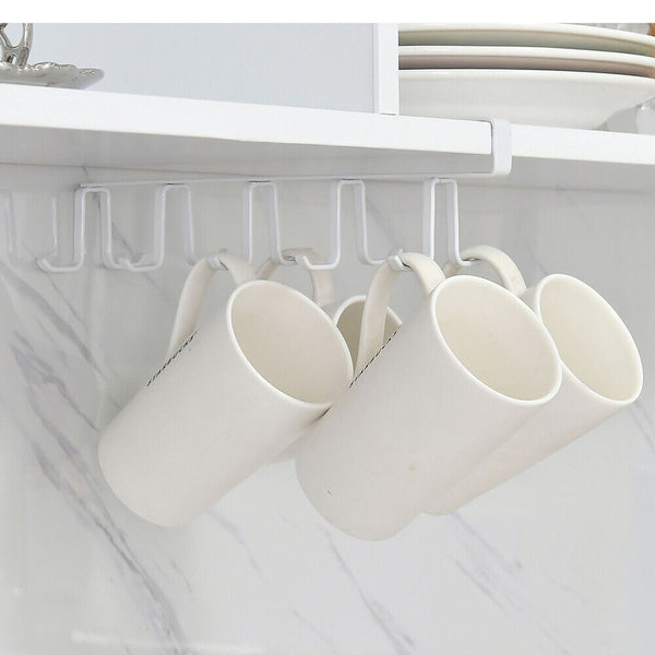 Metal Under Cabinet Mug Rack Cup Organizer Storage Hanger Holder Hook Kitchen