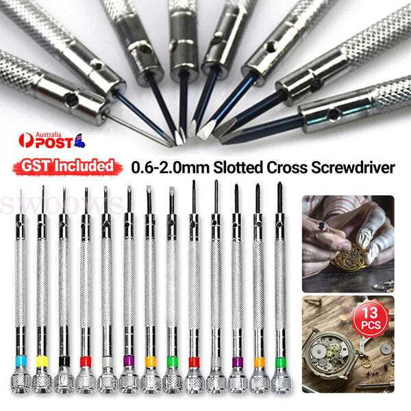 13PCS 0.6-2.0mm Slotted Cross Screwdriver Set Watchmakers Watch Repair Tools