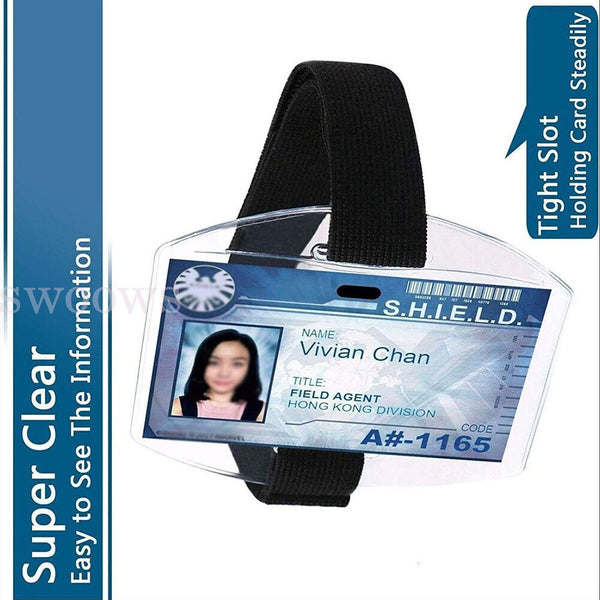 1/5 X Vertical Armband Security ID Card Photo Badge Holder Clear Elastic Strap