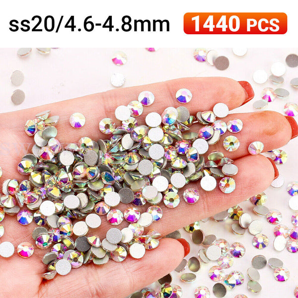 1440PCS ACRYLIC CRYSTAL FLAT BACK RHINESTONES NON-HOTFIX ASSORTED NAIL ART CRAFT
