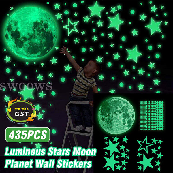 435 Wall Stickers Luminous Stars Moon Planet Glow In The Dark Nursery Kids Room