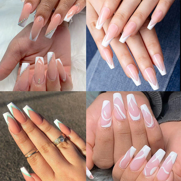 500 Pcs Fake French Nail Tips White Clear Stiletto False Gel Pointy Art Acrylic