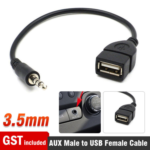 Male Cable Plug AUX Jack 3.5mm Audio to USB 2.0 Female Converter Cord Car Player