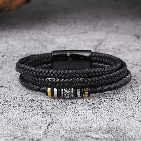 Men's Braided PU Leather Bracelet Hand Adjustable Gift for Son Husband DIY AU