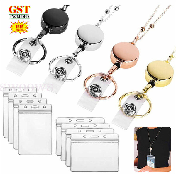 Retractable Badge Reel Lanyard with ID Card Holders Badge Holder Necklace