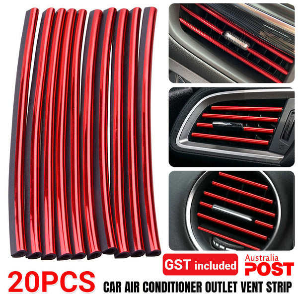 20PCS Red Chrome Car Air Conditioner Outlet Vent Decorative Strip Accessories