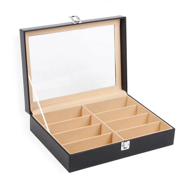 PU Leather Case 8 Grids Sunglasses Storage Glasses Display Box Holder Organizer