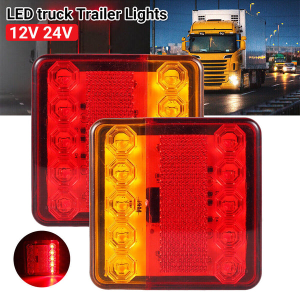 2Pcs 12/24v LED truck Trailer Lights Rear Tail Lights Square Tail Stop lamp