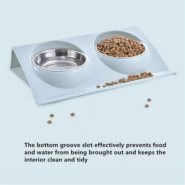 UP4x Stainless Steel Double Pet Bowl Twin Dog Food Feeder Station Dish Water Cat