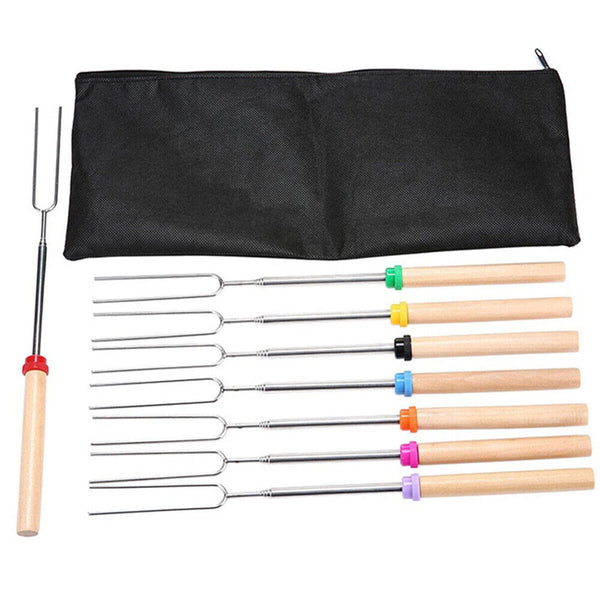 8x 32''Telescoping BBQ Marshmallow Roasting Sticks barbecue Skewers Hot Dog Fork