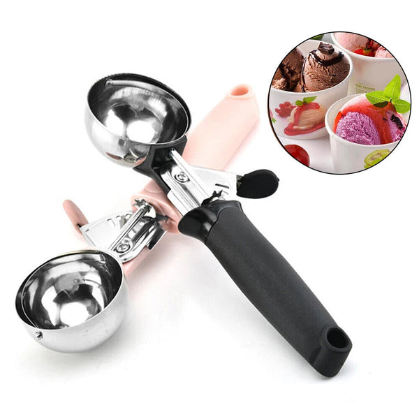 1/2PCS Stainless Steel Icecream Ice Cream Scoop Cookie Dough Mash Spoon Trigger