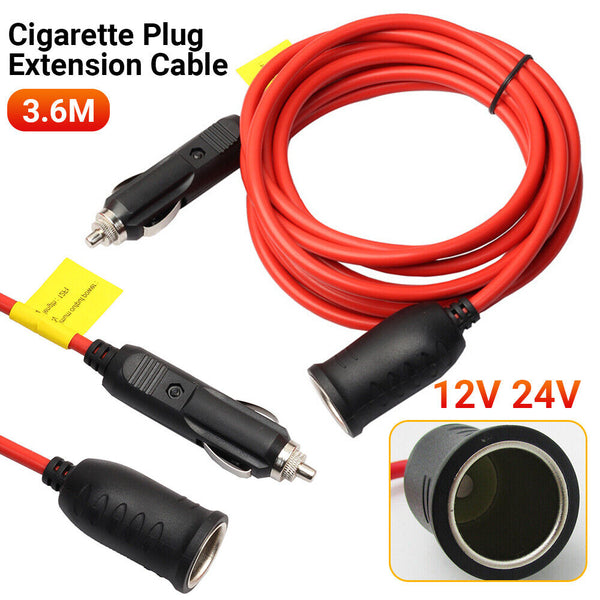 3.6m 12V Cigarette Plug Extension Cable Car Lighter Sockets Lead Wiring Adapter