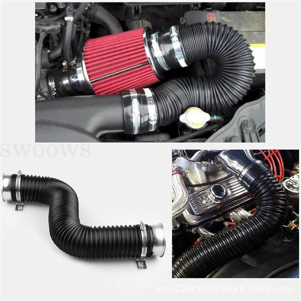 Universal 3in Flexible Car Cold Air Intake Hose Filter Pipe Telescopic Tube Kit