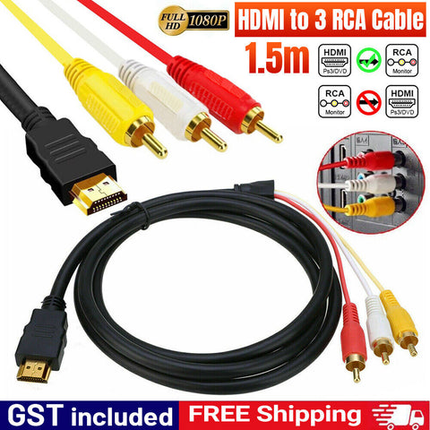 2x HDMI to RCA RGB Male AV 3 RCA Video Audio Converter Cable For HDTV DVD Player