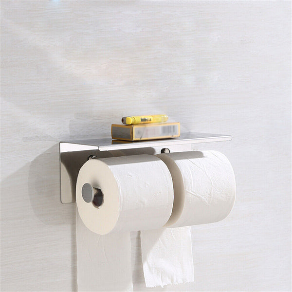 Toilet Paper Holder Double Roll Stainless Steel Hook Bathroom Rack Wall Mount