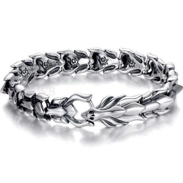 Viking Dragon Link Chain Bracelet Cool Stainless Steel Ouroboros Bangle Gift Men