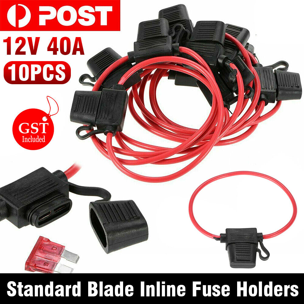 10Pcs 12V 40A Standard Blade Inline Fuse Holder with Water Proof Dustproof Cover