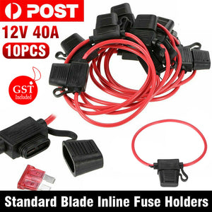 10Pcs 12V 40A Standard Blade Inline Fuse Holder with Water Proof Dustproof Cover