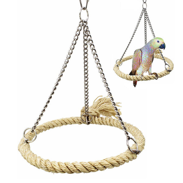 Parrot Rope Ring Swing Toys Budgie Cockatiel Hanging Cage Hammock Perch Bird Toy