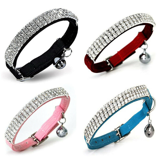 Collar Suede Cat Kitten Puppy Pet Safety Release Adjustable Rhinestone 4 colours