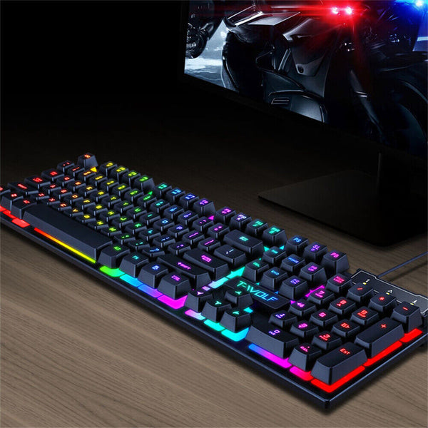 Wired USB Mechanical Gaming 104 Keys Keyboard RGB LED Backlit For Windows PC