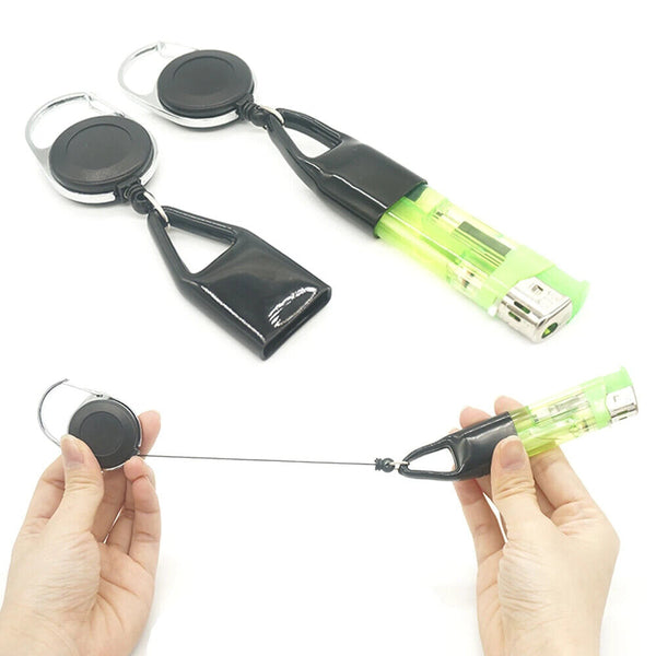 Retractable Lighter Leash Clip Keychain Rubber Cover Large Maxi Bic Black