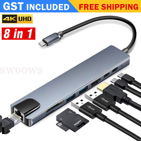 8-in-1 USB-C Type C HD Output 4K HDMI Usb 3.0 HUB Adapter For MacBook iPad Pro