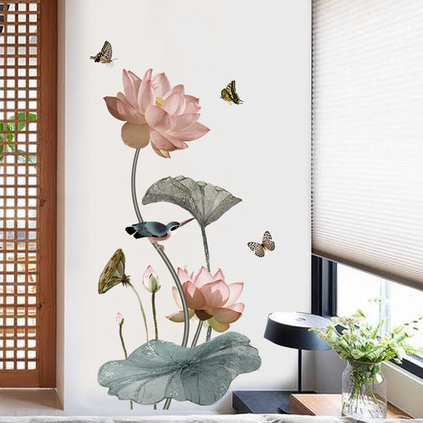 Removable PVC Decal Art Mural Gift Lotus Flowers Wall Stickers Kids Home Decor