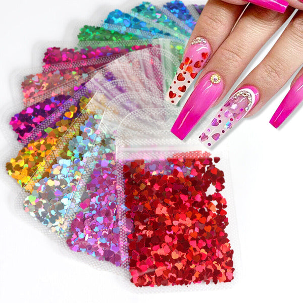 3D Holographic Laser Heart Shape Glitter Sequins Design Nail Art Design Stickers