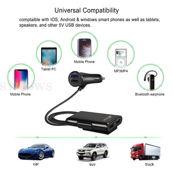 Multi USB Fast Car Charger 4 Ports Quick QC3.0 Adapter Cigarette Lighter Socket