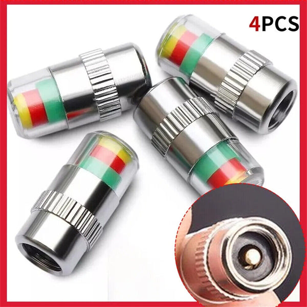 4x Car Tyre Valve Stem Caps with Pressure Indicator Monitor Sensor bike - 36PSI