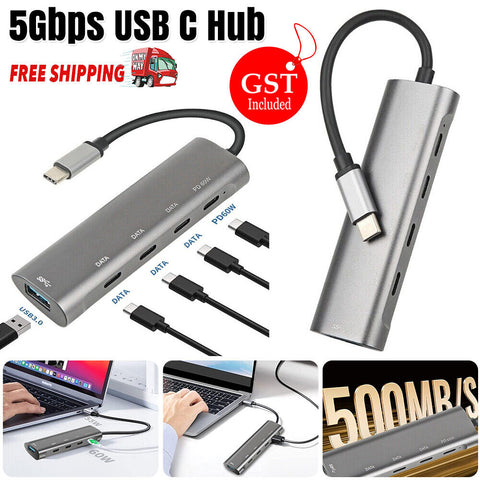 5Gbps USB C Hub USB C Splitter USB C to USB C/USB 3.0/Type C PD60W Multiport AU