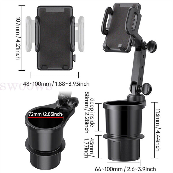 Phone Mount Car Cup Holder 360 Rotating Adjustable Bracket for GPS Mobile Phone