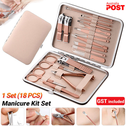 18PCS Manicure Pedicure Kit Set Stainless Steel Nail Grooming Clippers Tools AU