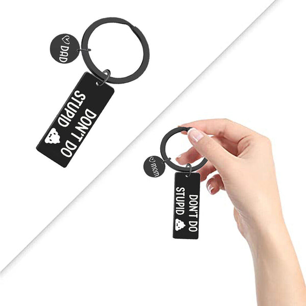 Stainless steel round card long key chain black key gift son daughter decoration