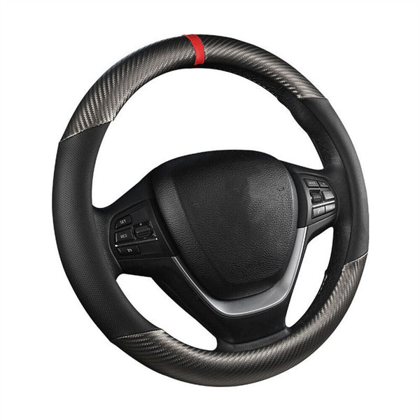 38cm Car Steering Wheel Cover Leather Breathable Anti slip Auto Protection Black