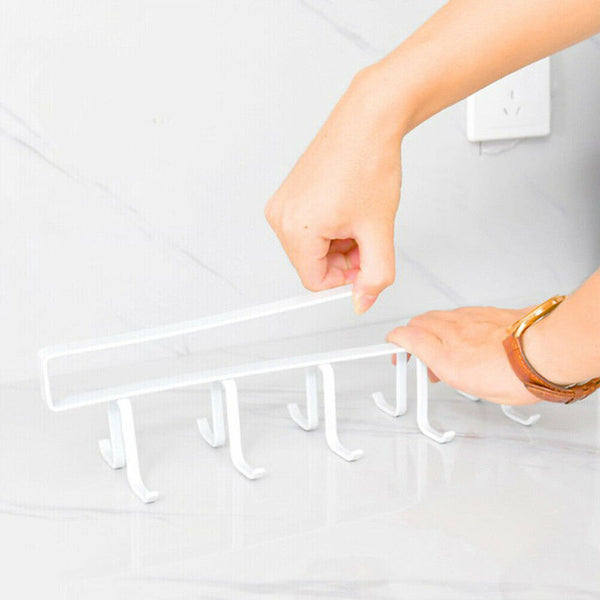 Metal Under Cabinet Mug Rack Cup Organizer Storage Kitchen Hanger Holder Hook AU