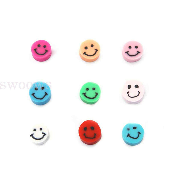 50pcs 10mm Smiley Face Pony Beads Polymer Clay Fun Mix DIY Jewellery Spacer