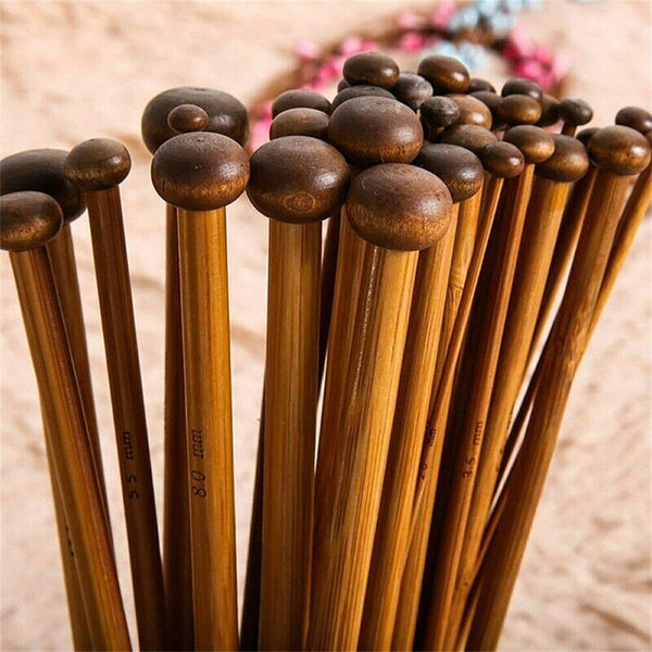 22pcs 25cm Bamboo Knitting Needles Set in Knitting Needle 11Sizes For Crochet AU