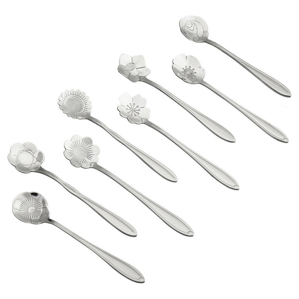 8pcs Spoon Long Handle Dessert Tea Coffee Mixing Spoon Stainless-Steel Teaspoons